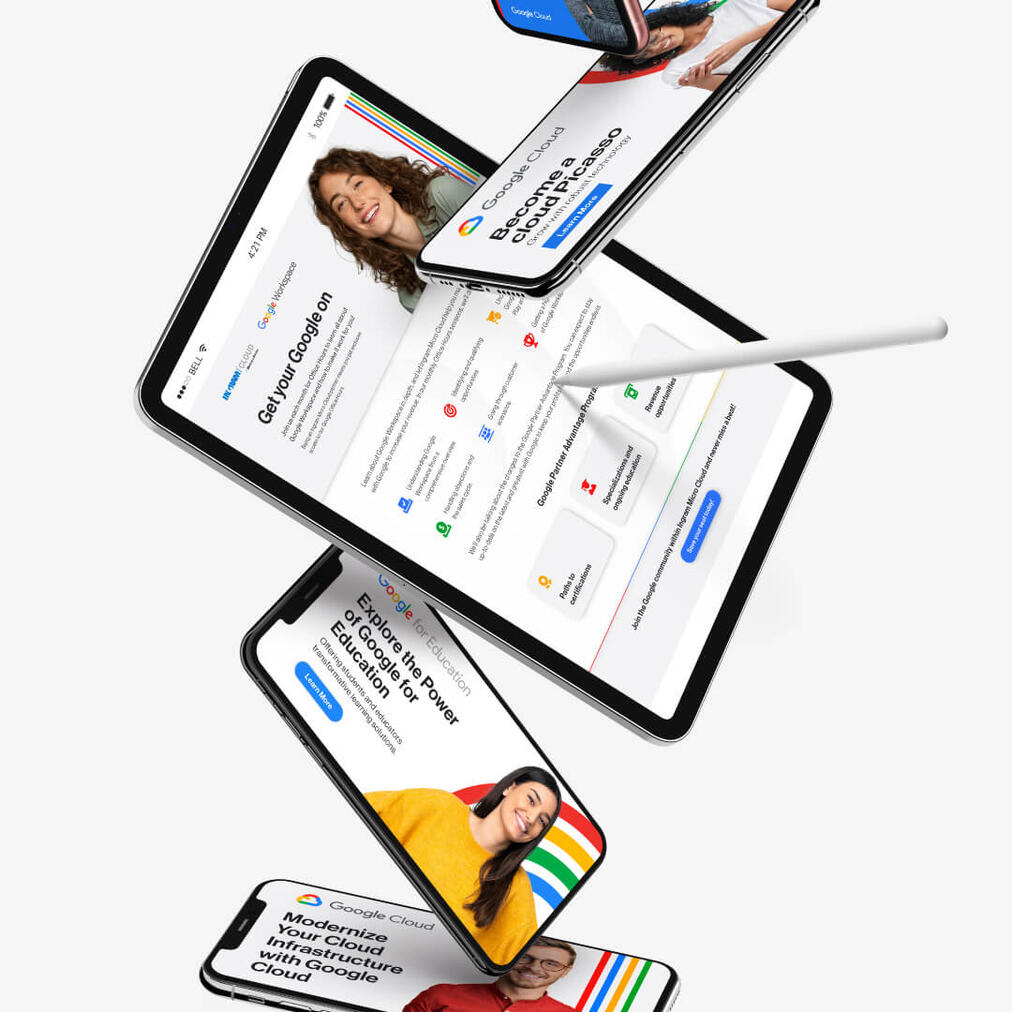 Multiple digital marketing creatives designed for Google Cloud